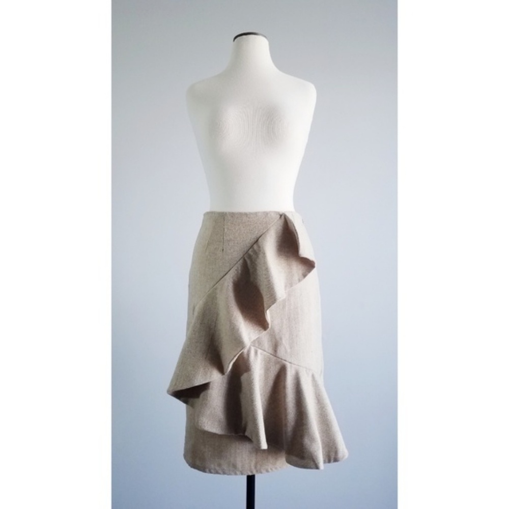 Shabby Apple | Tan Ruffle Curtsy Pencil Skirt